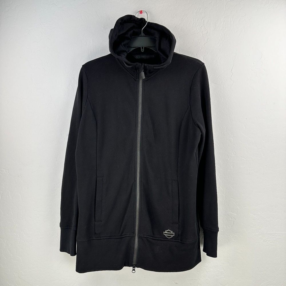 Harley Davidson Jacket Womens M Black Cotton Hooded Full Zip Moto‎ Rider Studded